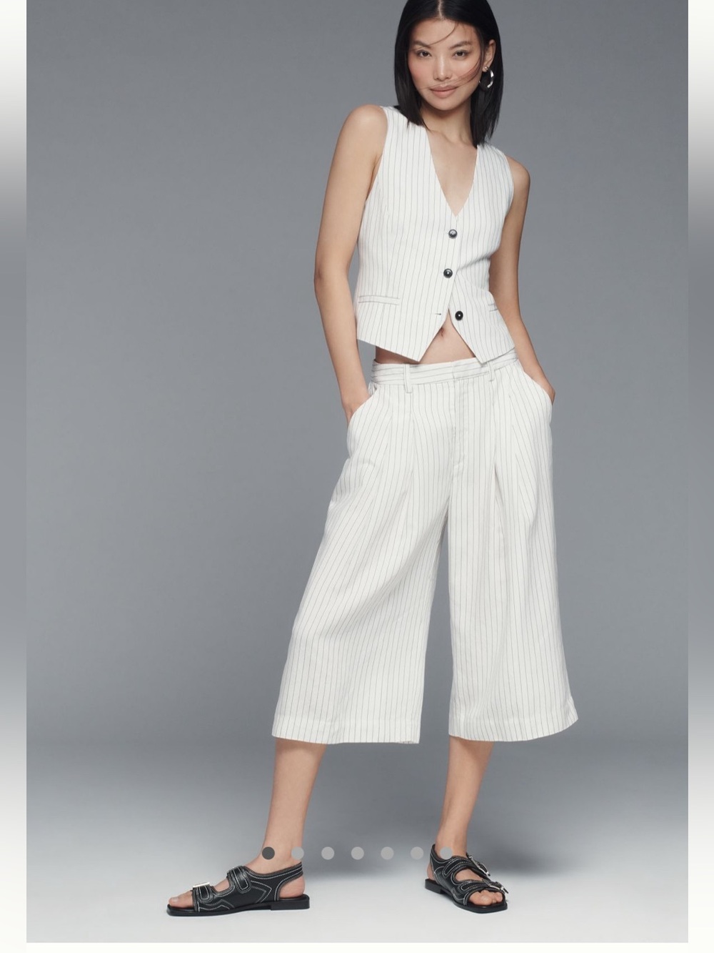 Avery Pleated Wide Leg Trousers by Mauve; Linen Culotte Edition